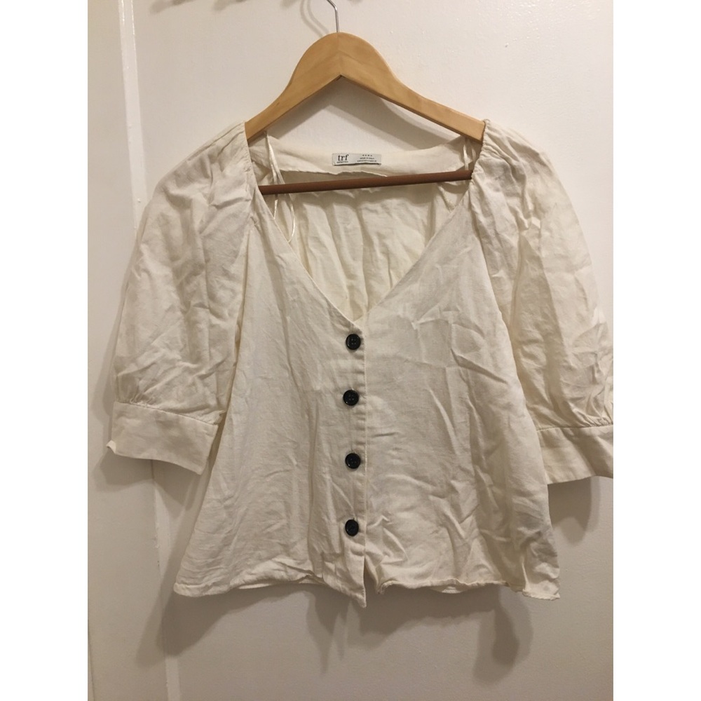 Trf by ZARA Cream Peasant Short Sleeve Blouse
